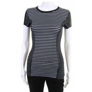 Bailey 44 Faux Leather Sleeve Stripe Tee Size XS